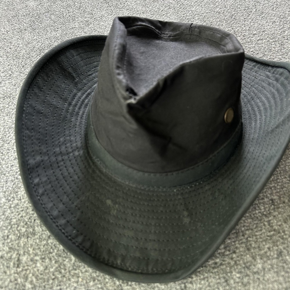 Boonie Hat‎ Mens Medium Black Wide Brim Adjustable Chin Strap Outdoor USA Made - Picture 7 of 11